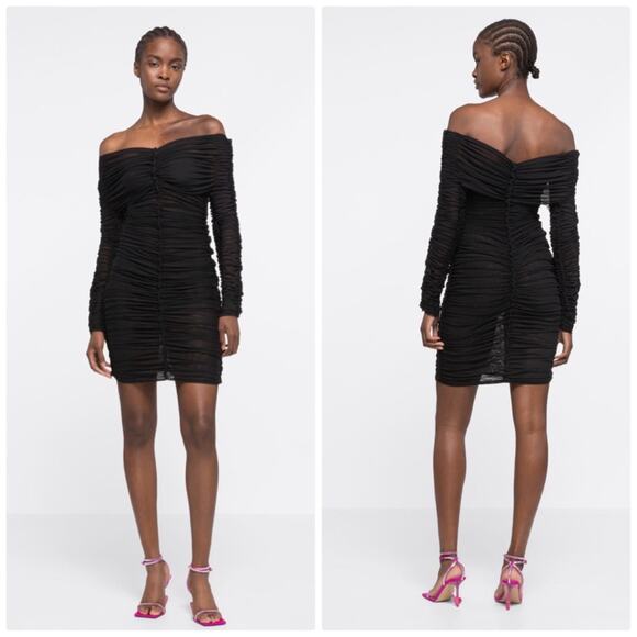 Az Factory with Ester Manas Long Sleeve Ruched Black Sheer Dress Sz FR 36‎ - Picture 1 of 7